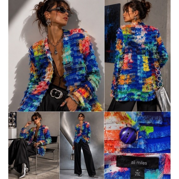 Ali Miles Jackets & Blazers - N17 Ali Miles sz M PTP‎ 22" Eyelash Fringe Colorful Lightweight Blazer